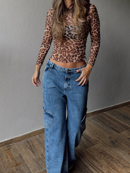 Heart Pocket Blue Jeans