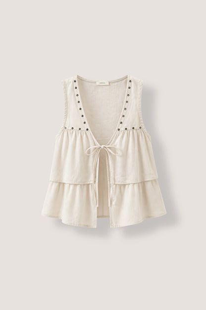 Linen Rivet Vest- Ivory