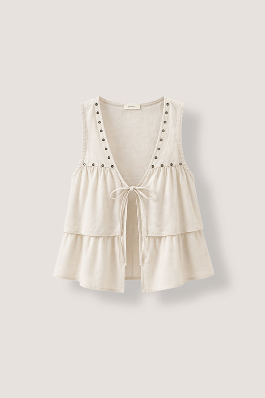 Linen Rivet Vest- Ivory