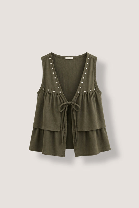 Linen Rivet Vest- Army Green