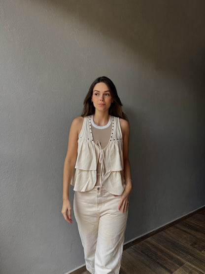 Linen Rivet Vest- Ivory