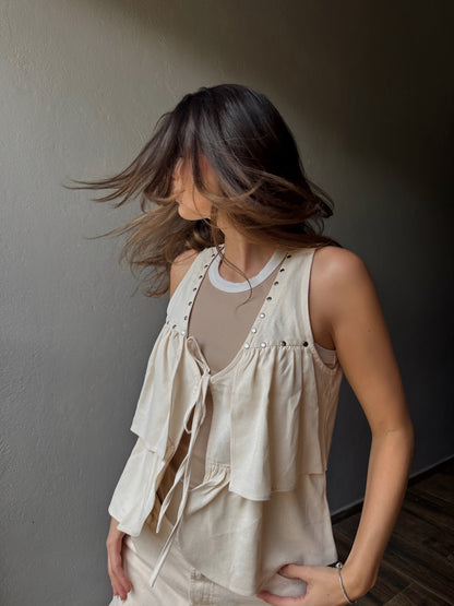 Linen Rivet Vest- Ivory