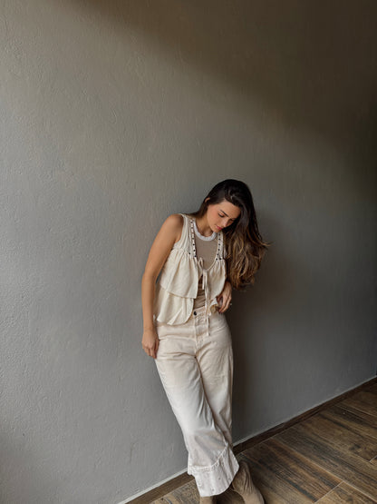 Linen Rivet Vest- Ivory
